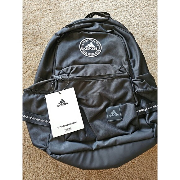 ADIDAS CITY ICON Unisex OSFA 17" Backpack Laptop Black WHITE WIPE CLEAN $60 NWT - Picture 6 of 7